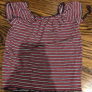 Garage red white and blue cropped off shoulder top
